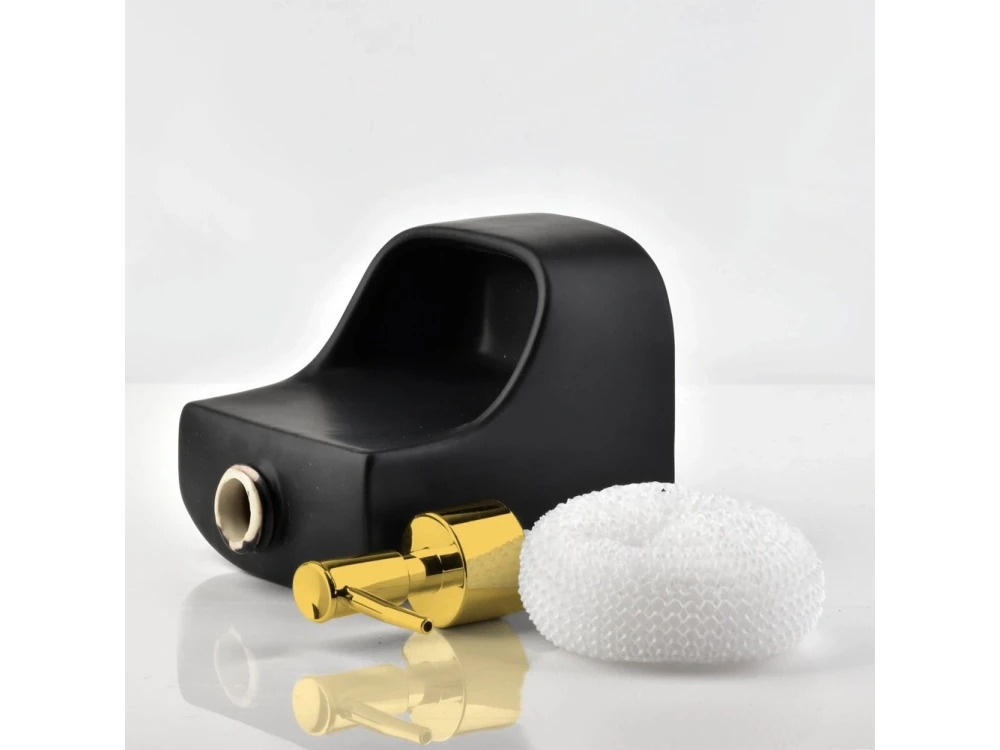 Vilde Kitchen Soap Dispenser Ceramic 400ml with Sponge Holder, set with Sponge, Black