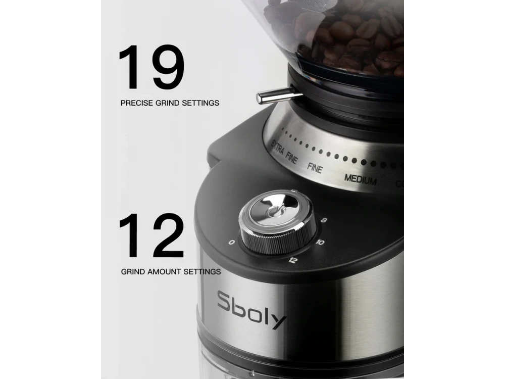 Sboly Conical Burr Coffee Grinder, Ηλεκτρικός Μύλος Καφέ με Χωρητικότητα 200gr & 19 Ακριβή Επίπεδα Άλεσης
