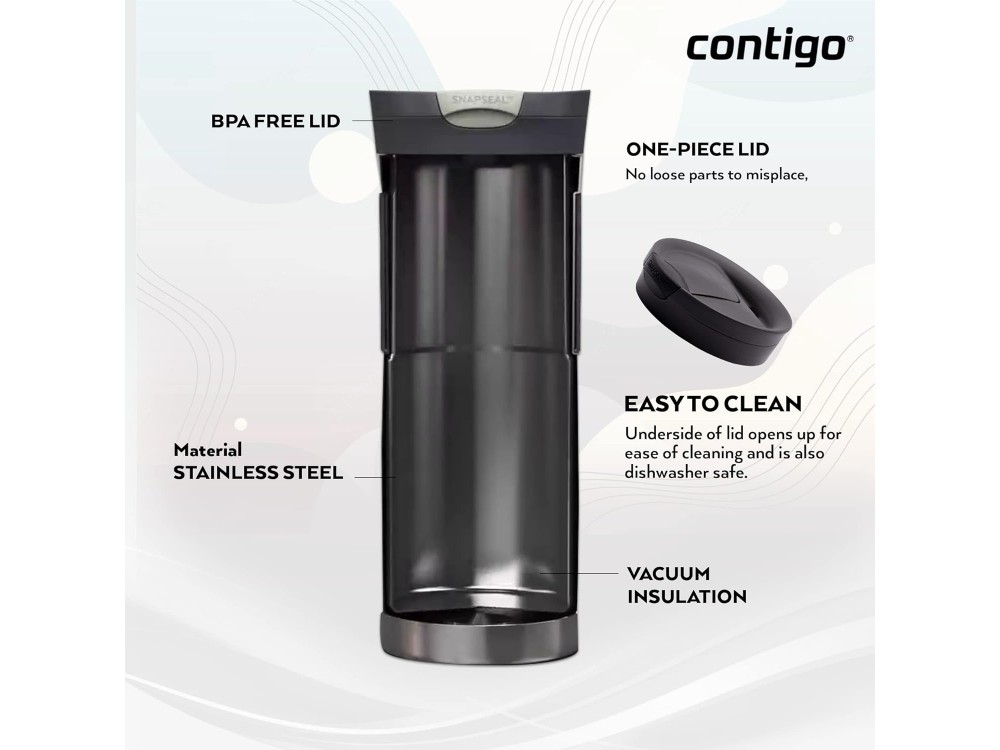 Contigo Byron Snapseal Travel Mug, Θερμός 470ml με Τεχνολογία Thermalock, Κατάλληλο για Πλυντήριο Πιάτων, Matte Black