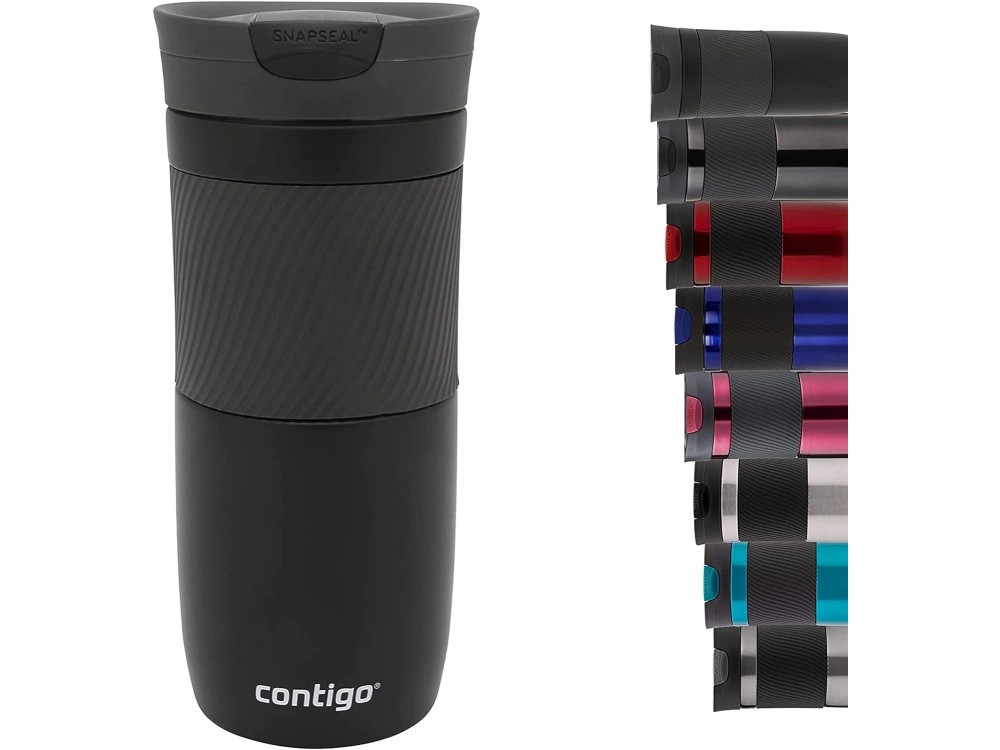 Contigo Byron Snapseal Travel Mug, 470ml with Thermalock Technology, Dishwasher Safe, Matte Black