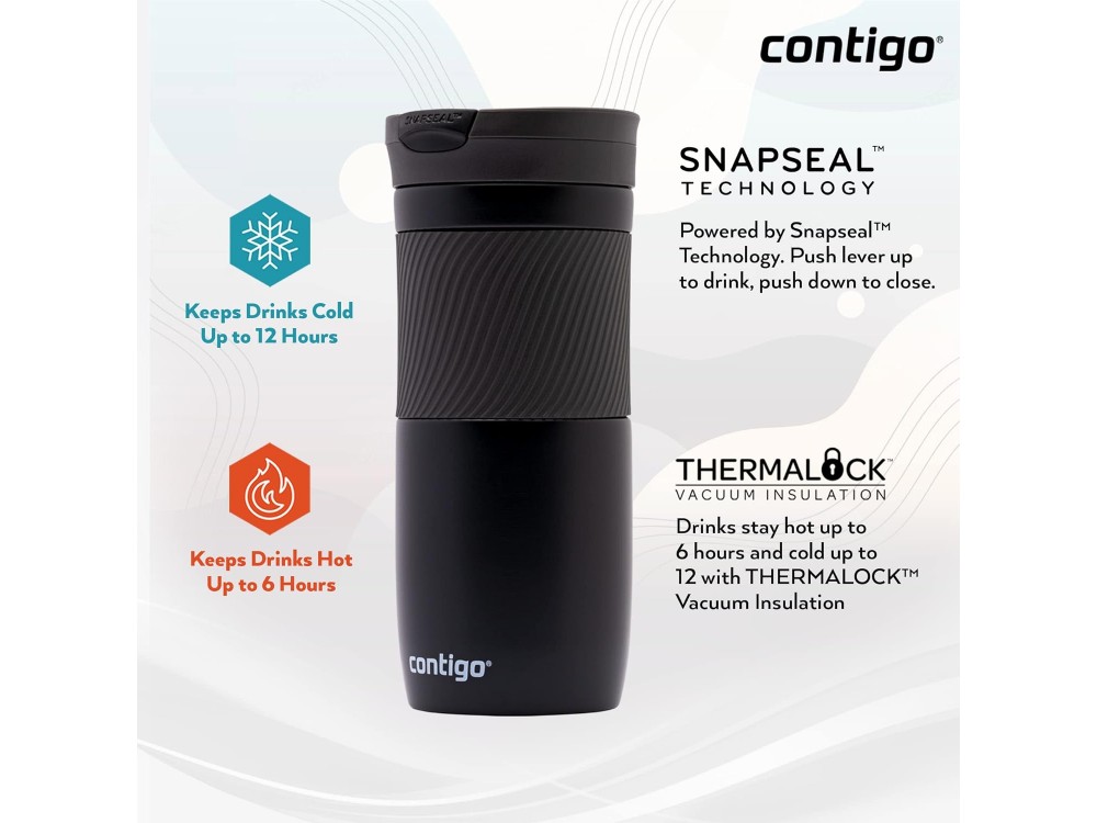 Contigo Byron Snapseal Travel Mug, 470ml with Thermalock Technology, Dishwasher Safe, Matte Black