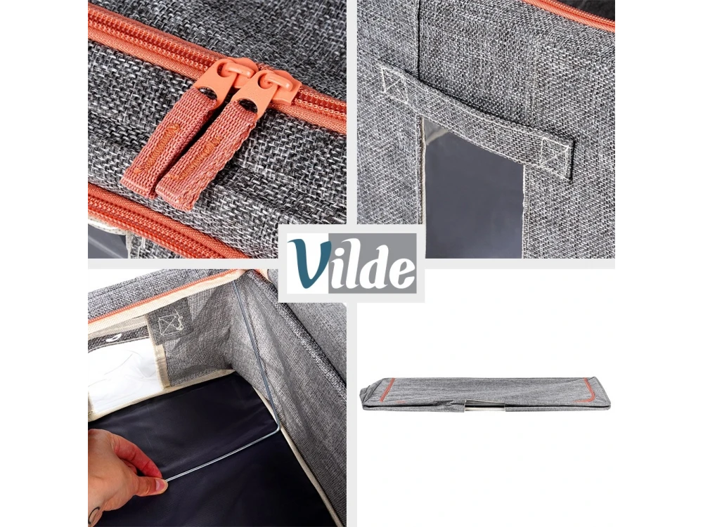 Vilde Fabric Storage Box / Clothes Storage Box 68L 95x45x16cm with 2 Openings/Window, Gray