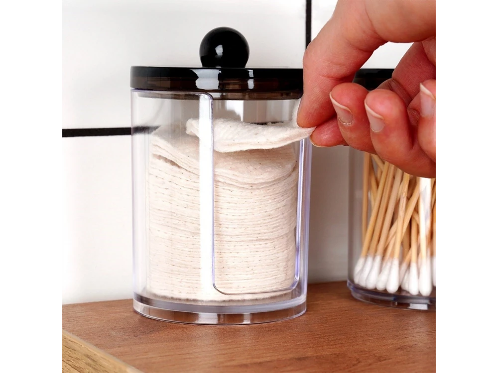Vilde Set of 2 Cotton Swab & Cotton Pad Cases with Lid Black