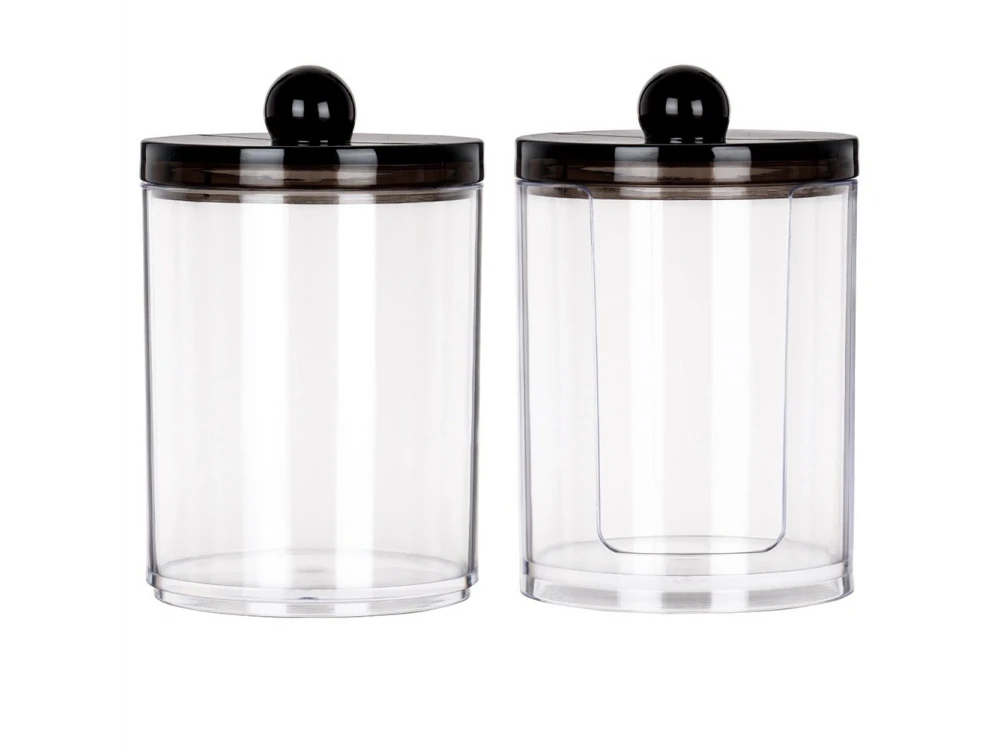 Vilde Set of 2 Cotton Swab & Cotton Pad Cases with Lid Black