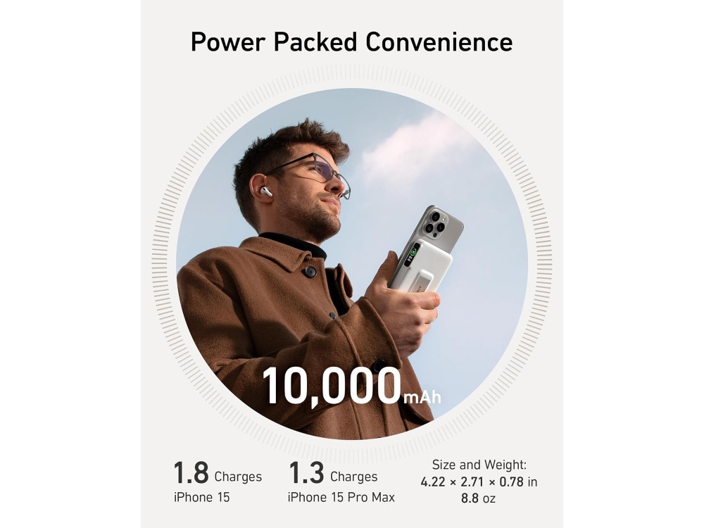 Anker PowerCore MagGo 10K, Μαγνητικό Power Bank 10.000mAh Qi2 Certified 15W MagSafe για iPhone 14 / 15 Series, White