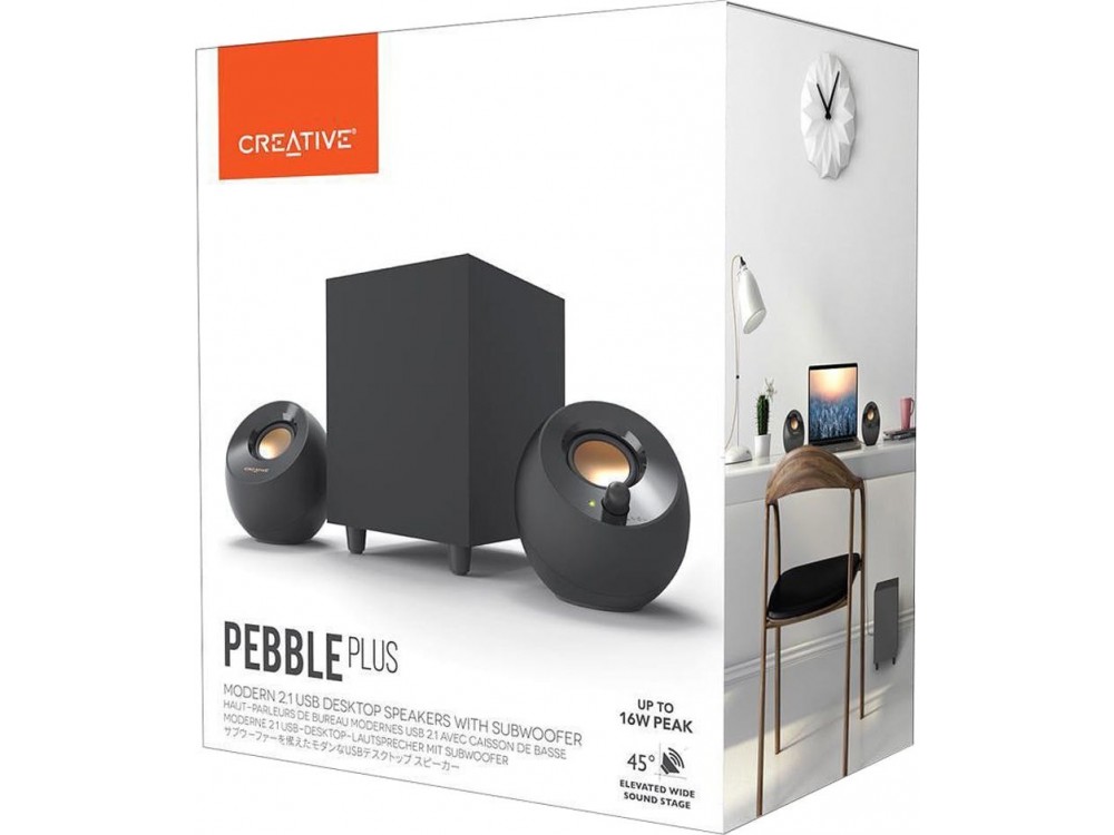 Creative Pebble Plus Ηχεία Υπολογιστή 2.1 με Ισχύ 8W & Subwoofer, Μαύρα