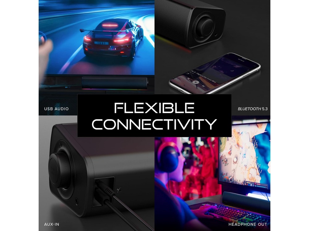 Creative Sound Blaster GS3 Ασύρματα Bluetooth 5.4 Ηχεία Υπολογιστή 2.0, 24W, με Aux, USB & RGB Φωτισμό, Μαύρο