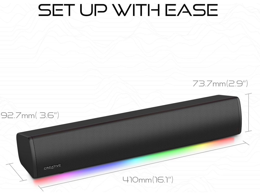 Creative Sound Blaster GS3 Ασύρματα Bluetooth 5.4 Ηχεία Υπολογιστή 2.0, 24W, με Aux, USB & RGB Φωτισμό, Μαύρο