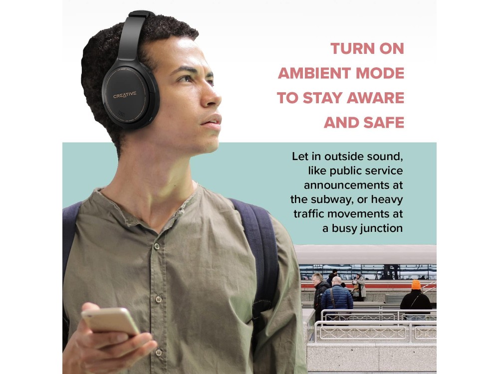 Creative ZEN Hybrid Foldable Headset, Ασύρματα Ακουστικά Bluetooth Over Ear, Hybrid ANC & Διάρκεια Μπαταρίας έως 37 Ώρες, Black