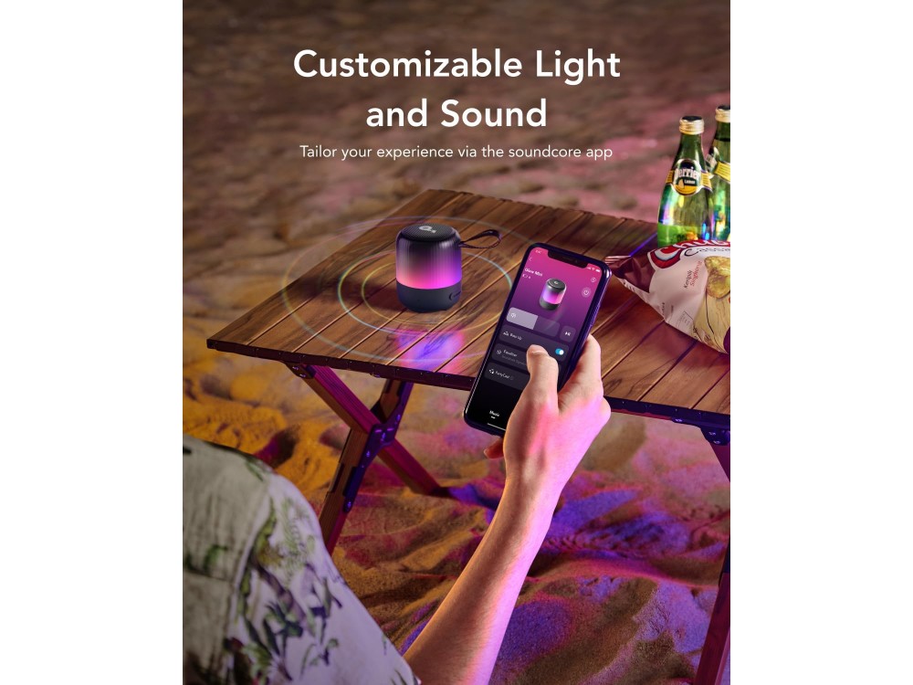 Anker Soundcore Glow Mini, Portable Bluetooth Speaker 8W with RGB Light Show, App, TWS & PartyCast 2.0, IP67, Black
