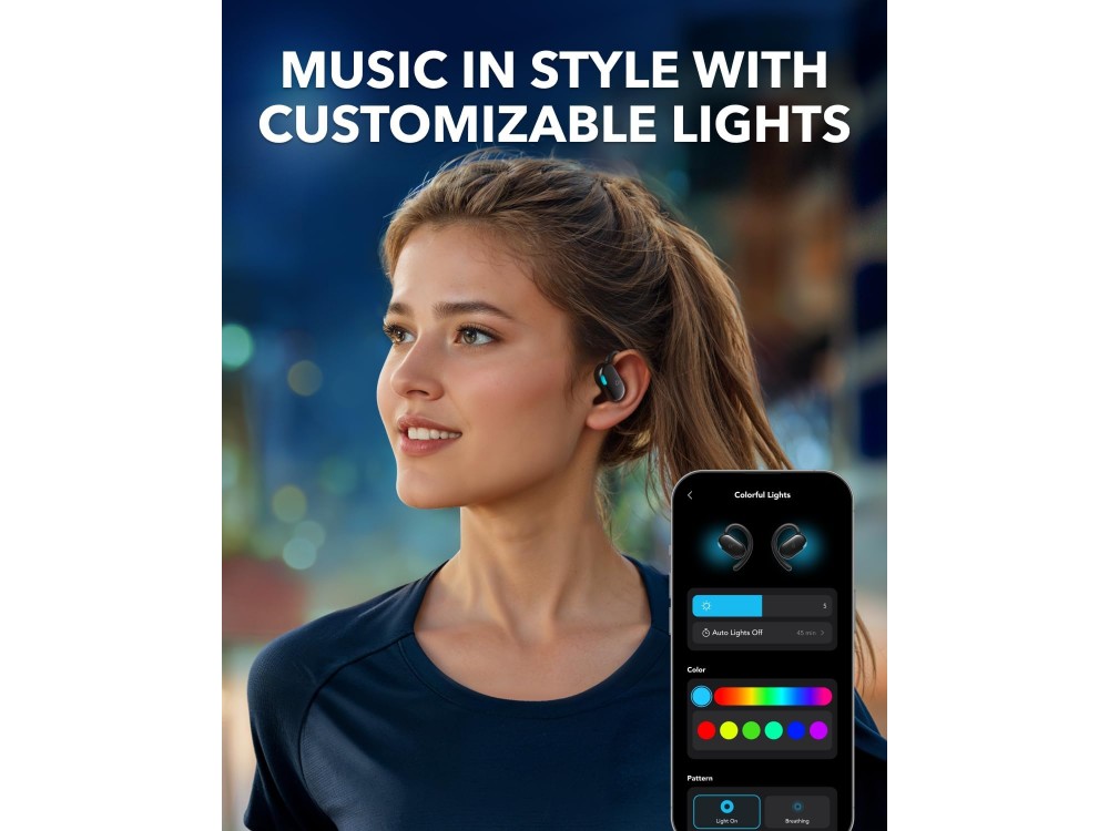 Anker Soundcore V20i Bluetooth 5.4 Ακουστικά Open-Ear με Αντοχή στον Ιδρώτα & RGB LED Lights, Black