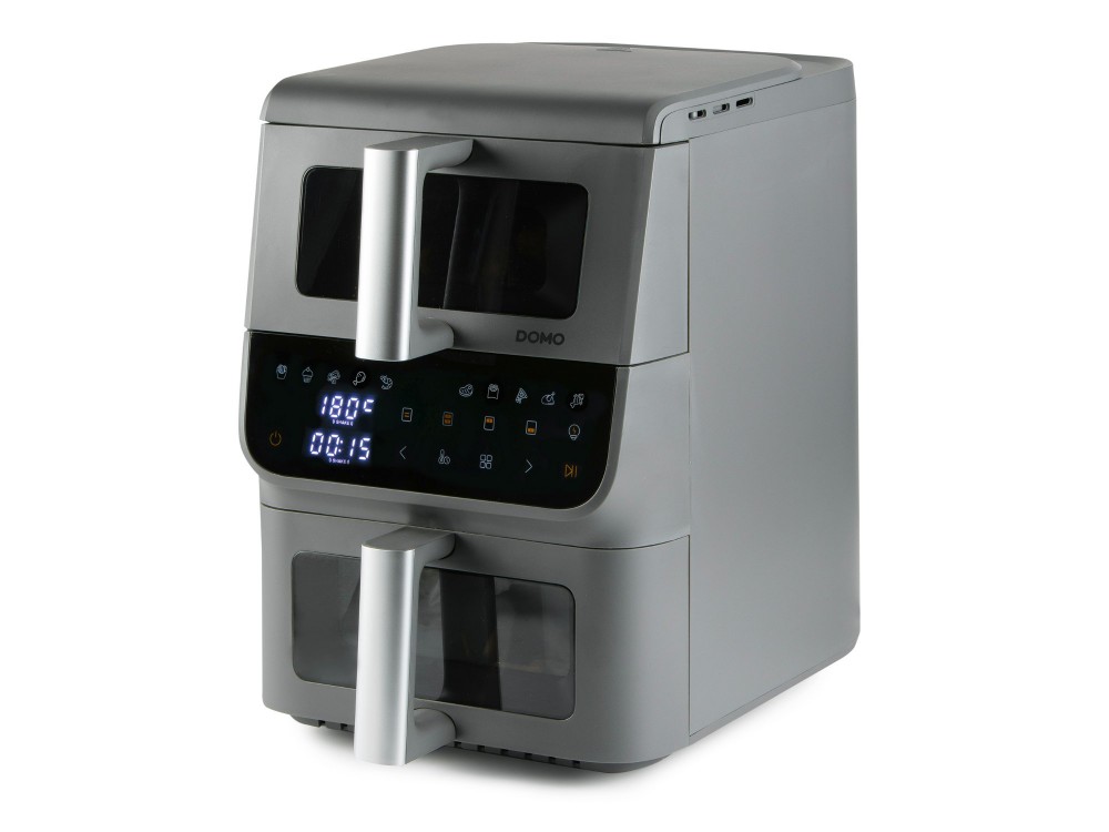 DOMO Double Fry Zone Air Fryer, Κάθετη Φριτέζα Αέρος με 2 Κάδους (3.5lt + 6.5lt), 2 Heating Elements & Οθόνη Αφής, PFAS-free
