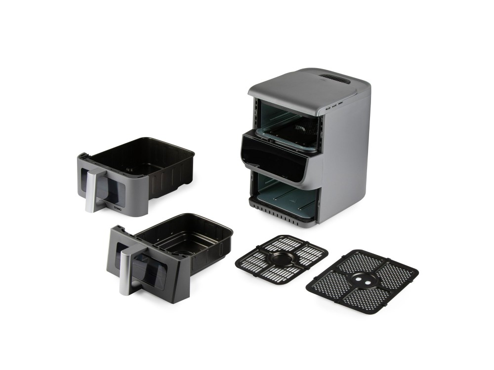 DOMO Double Fry Zone Air Fryer, Κάθετη Φριτέζα Αέρος με 2 Κάδους (3.5lt + 6.5lt), 2 Heating Elements & Οθόνη Αφής, PFAS-free