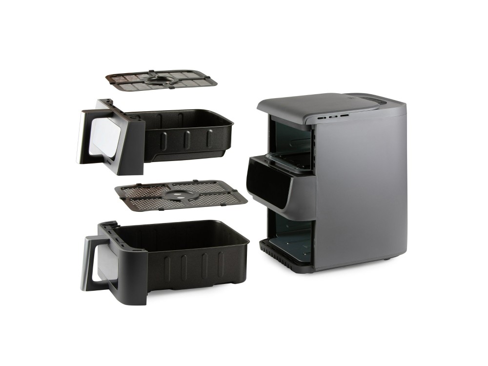 DOMO Double Fry Zone Air Fryer, Κάθετη Φριτέζα Αέρος με 2 Κάδους (3.5lt + 6.5lt), 2 Heating Elements & Οθόνη Αφής, PFAS-free