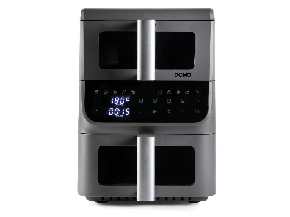 DOMO Double Fry Zone Air Fryer, Κάθετη Φριτέζα Αέρος με 2 Κάδους (3.5lt + 6.5lt), 2 Heating Elements & Οθόνη Αφής, PFAS-free
