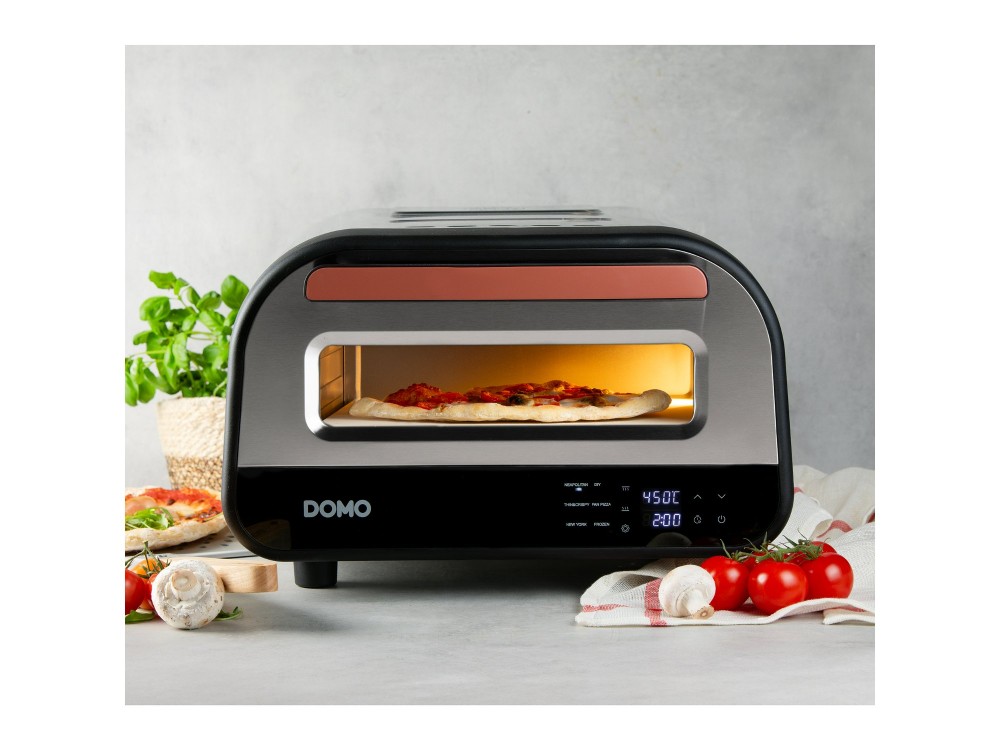 DOMO Pizza Genius DO9289PZ - Electric Pizza Oven with Cordierite Stone, 450°C + Pizza Server, PFAS-free
