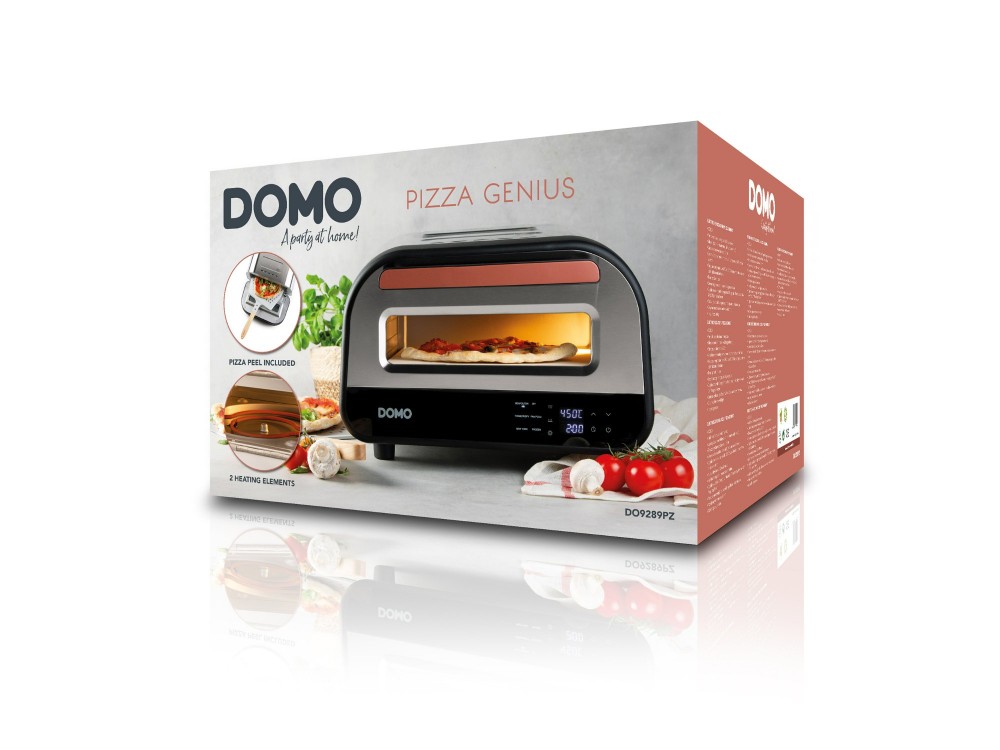 DOMO Pizza Genius DO9289PZ - Electric Pizza Oven with Cordierite Stone, 450°C + Pizza Server, PFAS-free