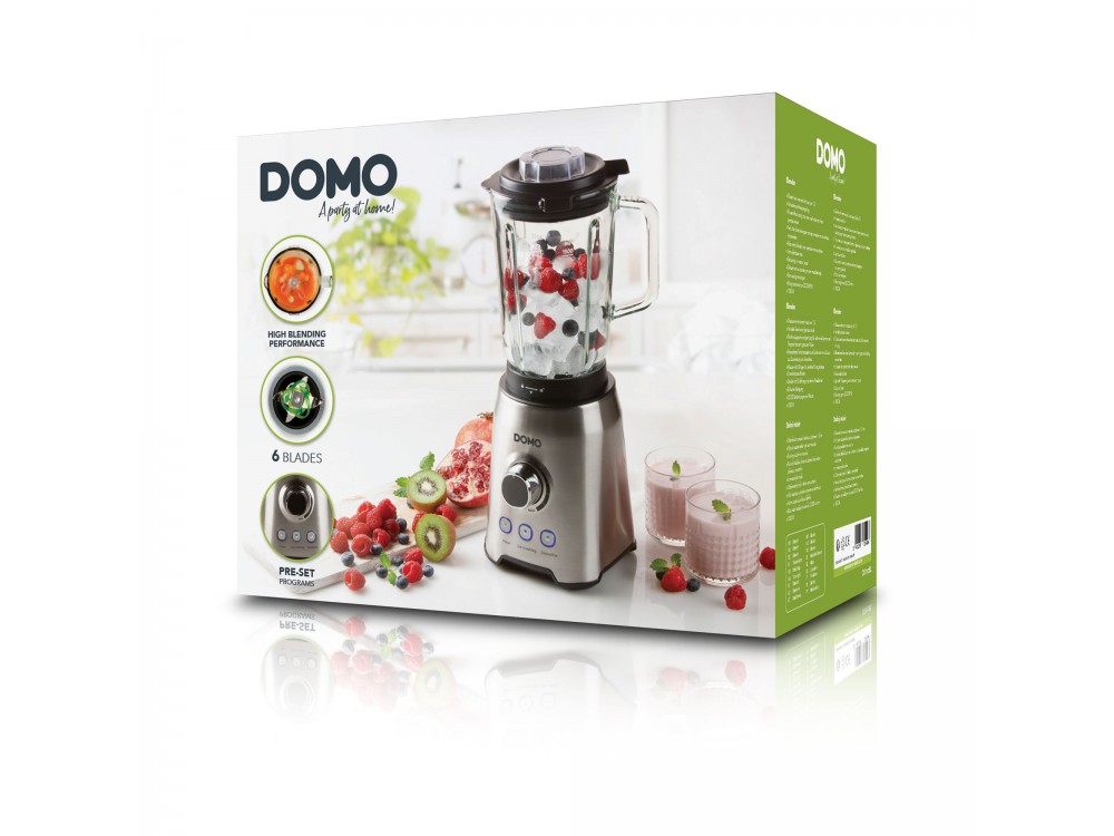 DOMO Blender with 1.5lt Glass Jug, Blender for Smoothies with Adjustable Speed ​​& 3 Programs + Recipe Book