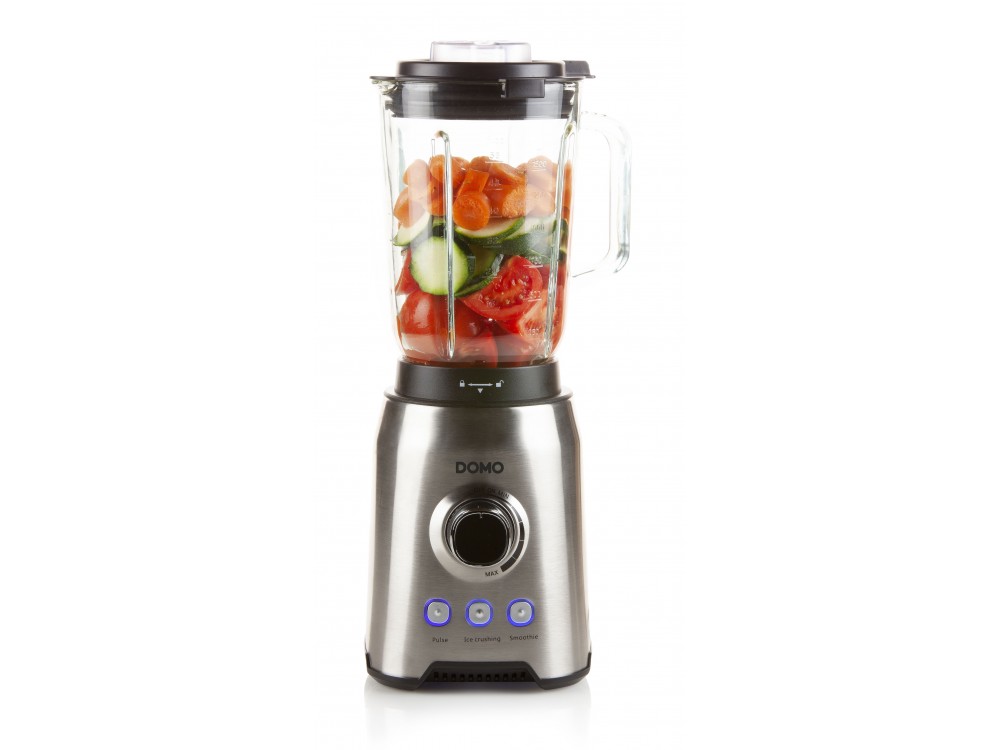 DOMO Blender with 1.5lt Glass Jug, Blender for Smoothies with Adjustable Speed ​​& 3 Programs + Recipe Book