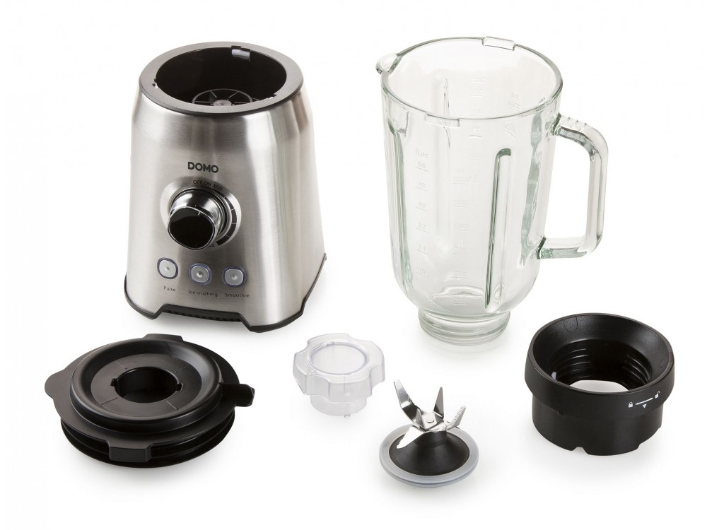DOMO Blender with 1.5lt Glass Jug, Blender for Smoothies with Adjustable Speed ​​& 3 Programs + Recipe Book
