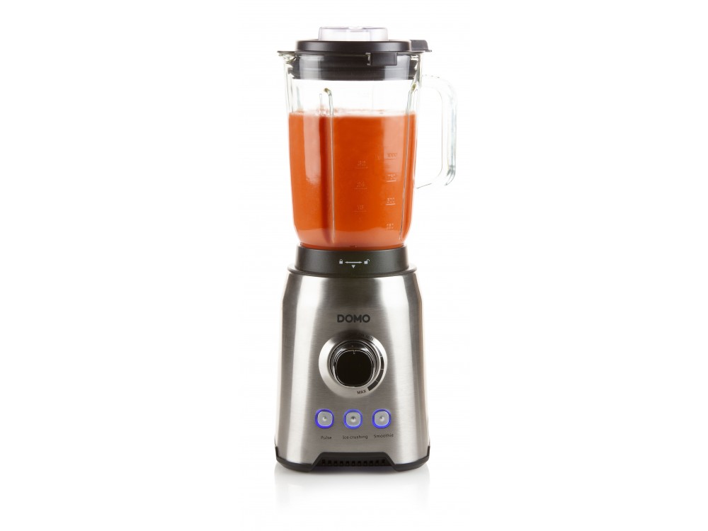 DOMO Blender with 1.5lt Glass Jug, Blender for Smoothies with Adjustable Speed ​​& 3 Programs + Recipe Book