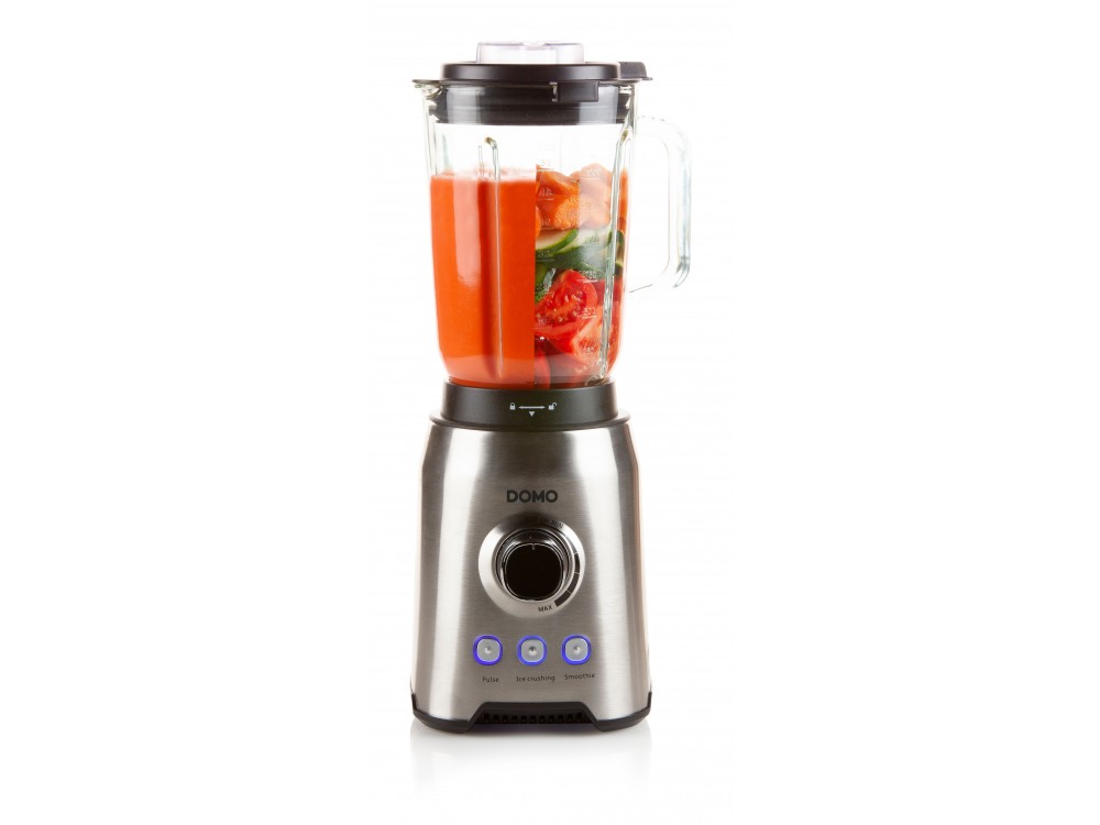 DOMO Blender with 1.5lt Glass Jug, Blender for Smoothies with Adjustable Speed ​​& 3 Programs + Recipe Book