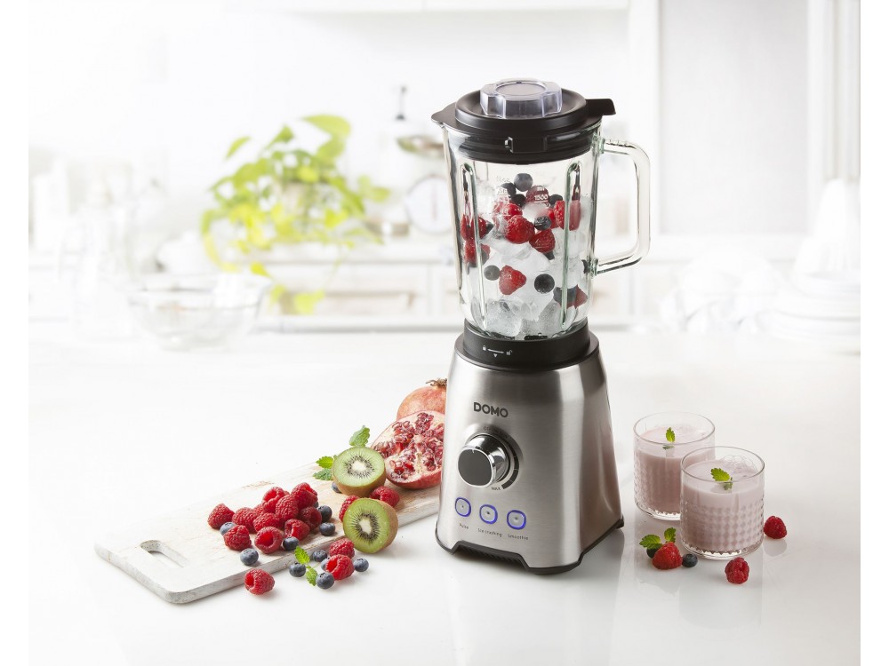 DOMO Blender with 1.5lt Glass Jug, Blender for Smoothies with Adjustable Speed ​​& 3 Programs + Recipe Book