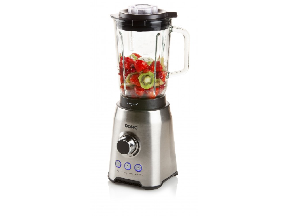 DOMO Blender with 1.5lt Glass Jug, Blender for Smoothies with Adjustable Speed ​​& 3 Programs + Recipe Book