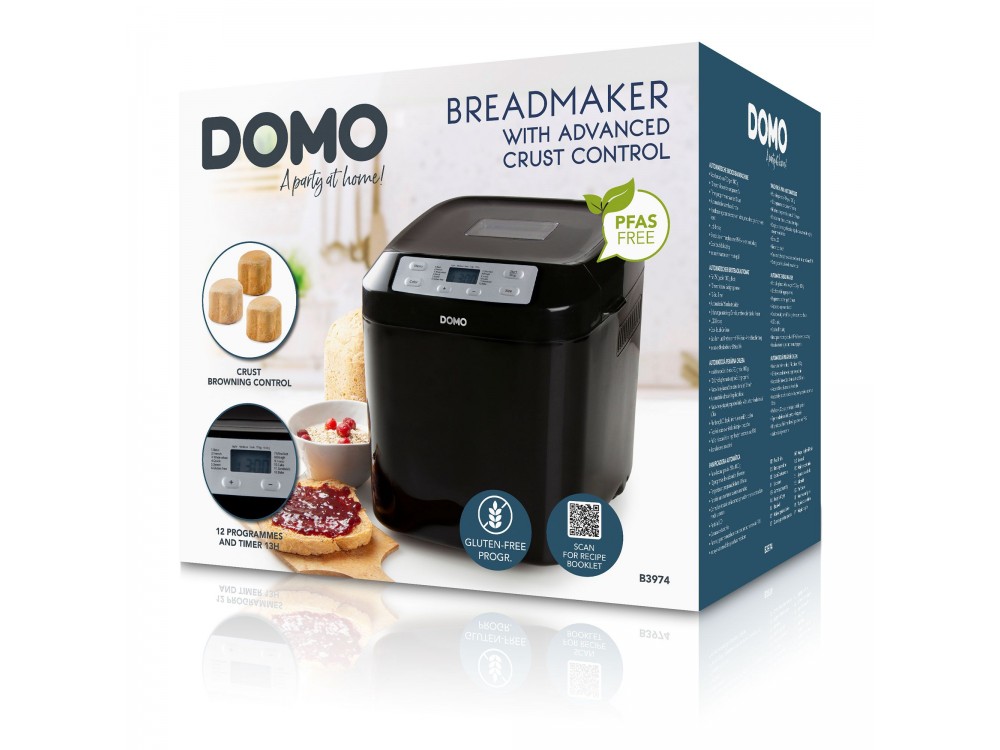 DOMO Bread maker, 1000gr Capacity Bread Maker with 12 Programs (and Gluten-Free), PFAS-free