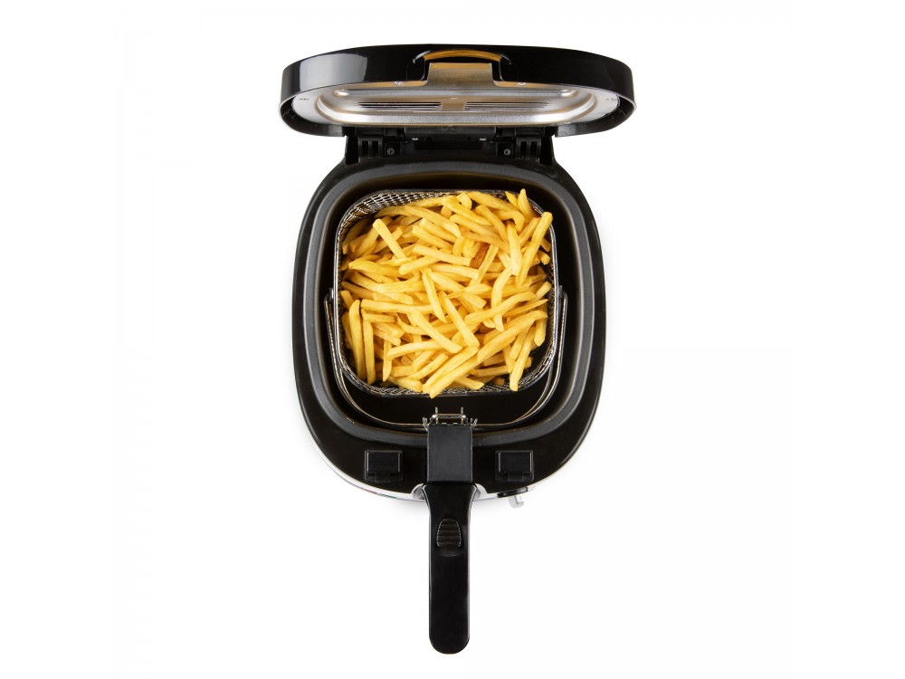 DOMO Deep Fryer B-Smart, Oil Fryer with Cooking Control Glass, Removable 2.5lt Bucket & Lid, Black