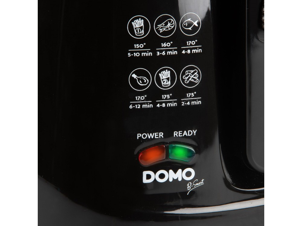 DOMO Deep Fryer B-Smart, Oil Fryer with Cooking Control Glass, Removable 2.5lt Bucket & Lid, Black