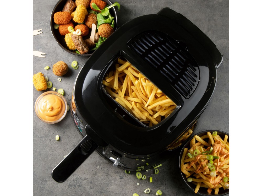 DOMO Deep Fryer B-Smart, Oil Fryer with Cooking Control Glass, Removable 2.5lt Bucket & Lid, Black
