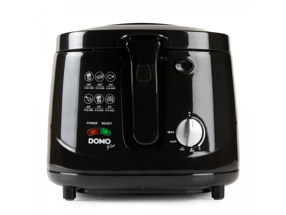 DOMO Deep Fryer B-Smart, Oil Fryer with Cooking Control Glass, Removable 2.5lt Bucket & Lid, Black