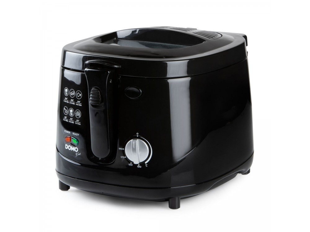 DOMO Deep Fryer B-Smart, Oil Fryer with Cooking Control Glass, Removable 2.5lt Bucket & Lid, Black