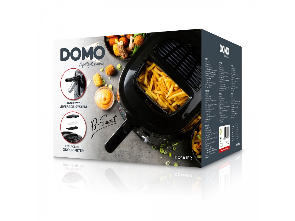 DOMO Deep Fryer B-Smart, Oil Fryer with Cooking Control Glass, Removable 2.5lt Bucket & Lid, Black