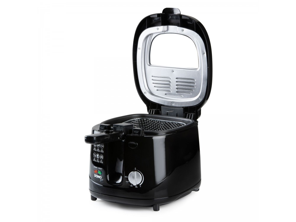 DOMO Deep Fryer B-Smart, Oil Fryer with Cooking Control Glass, Removable 2.5lt Bucket & Lid, Black