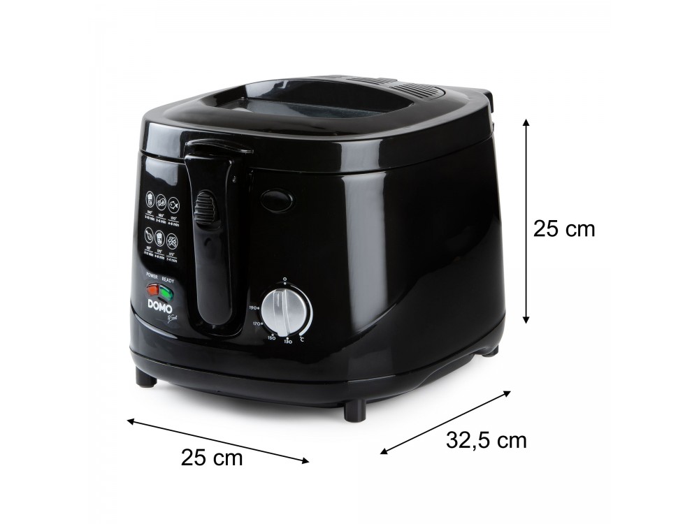 DOMO Deep Fryer B-Smart, Oil Fryer with Cooking Control Glass, Removable 2.5lt Bucket & Lid, Black