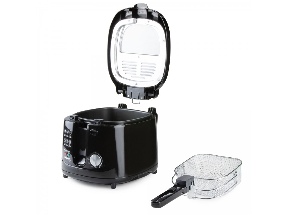 DOMO Deep Fryer B-Smart, Oil Fryer with Cooking Control Glass, Removable 2.5lt Bucket & Lid, Black