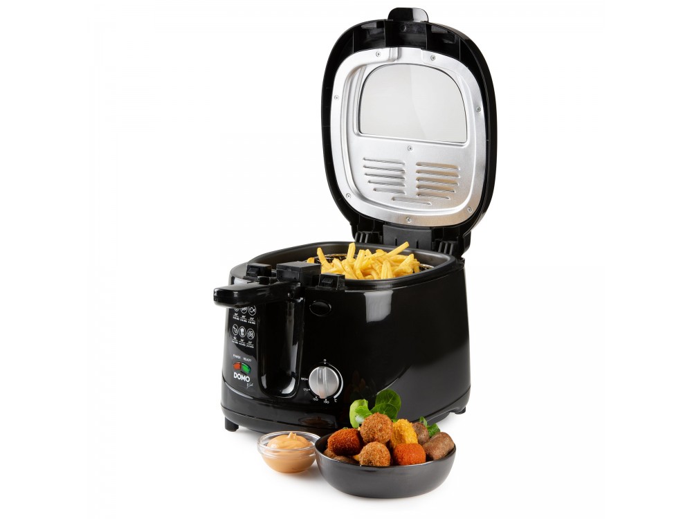 DOMO Deep Fryer B-Smart, Oil Fryer with Cooking Control Glass, Removable 2.5lt Bucket & Lid, Black