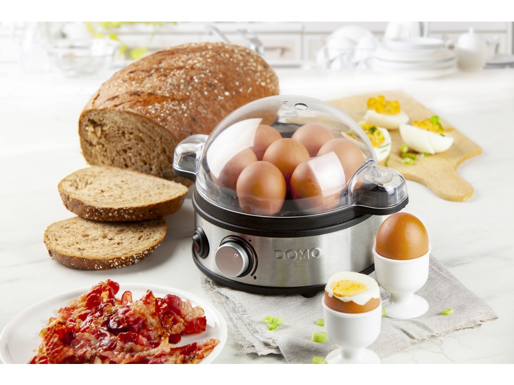 DOMO Egg Boiler, 7 Egg Boiler 400W with 3 Boiling Levels, Stainless Steel