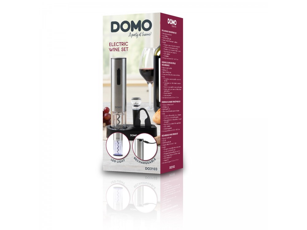 DOMO Electric Corkscrew Wine Opener, 5-Piece Wine Accessory Set with Electric Opener with LED Light, Rechargeable