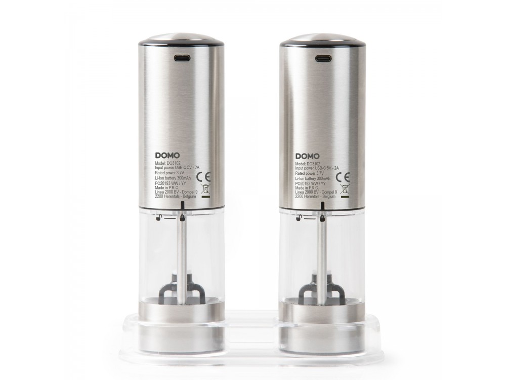 DOMO Electric Salt and Pepper Mills Set Grinder, Rechargeable Salt & Pepper Mill with LED Light, Set of 2