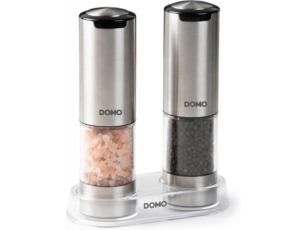 DOMO Electric Salt and Pepper Mills Set Grinder, Rechargeable Salt & Pepper Mill with LED Light, Set of 2