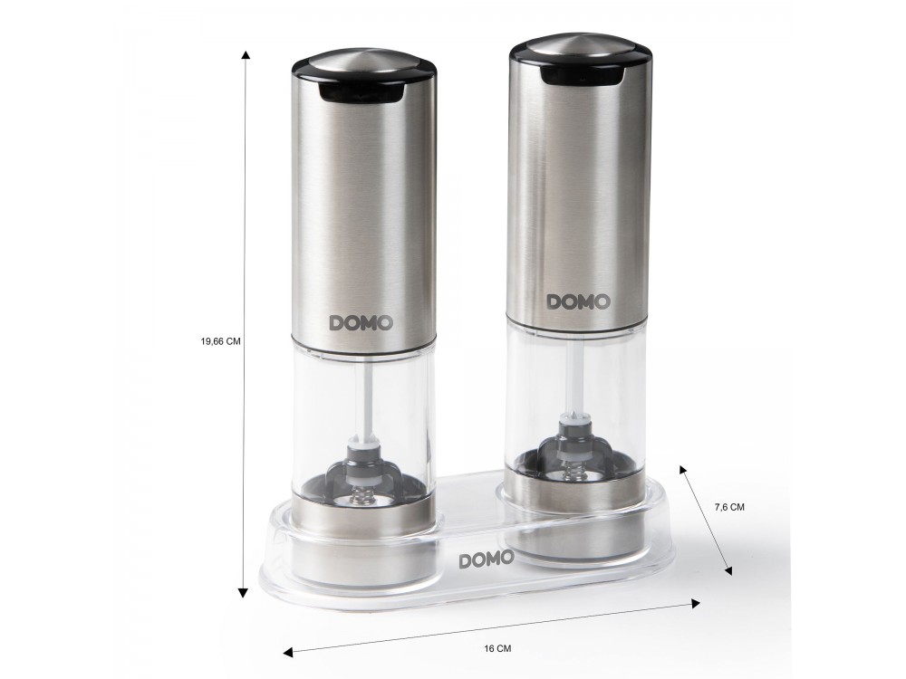 DOMO Electric Salt and Pepper Mills Set Grinder, Rechargeable Salt & Pepper Mill with LED Light, Set of 2