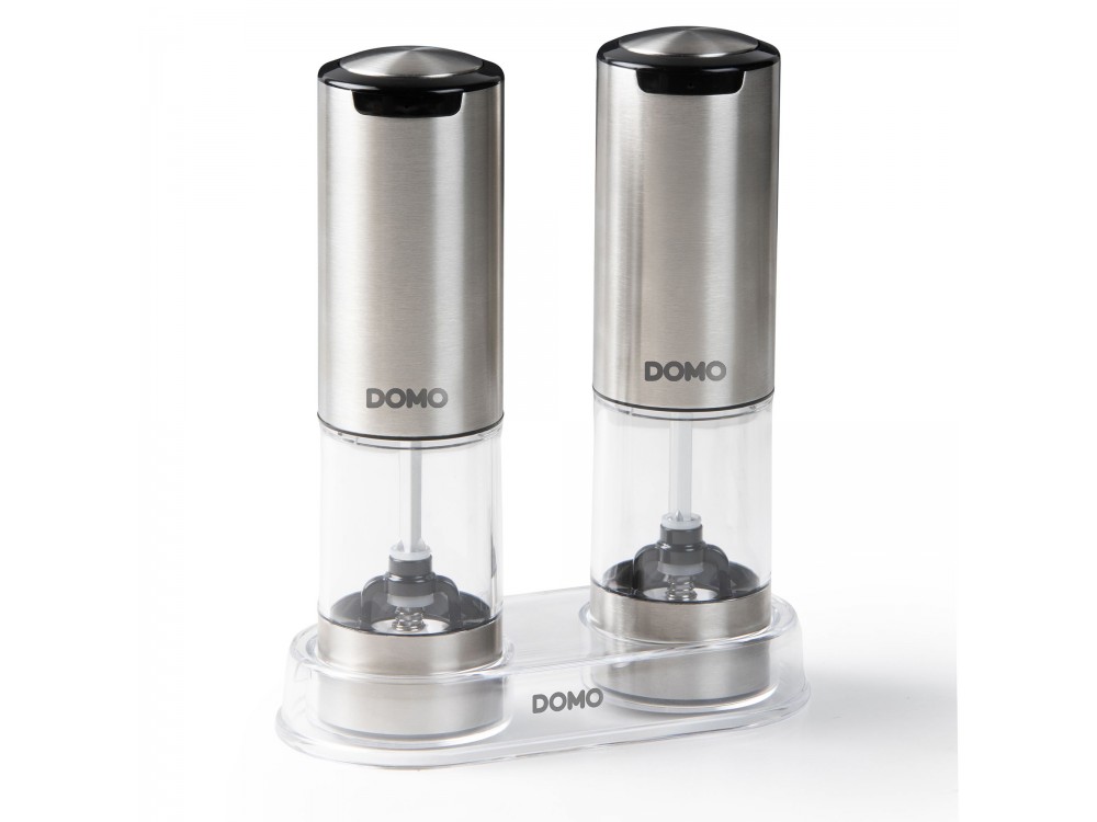 DOMO Electric Salt and Pepper Mills Set Grinder, Rechargeable Salt & Pepper Mill with LED Light, Set of 2