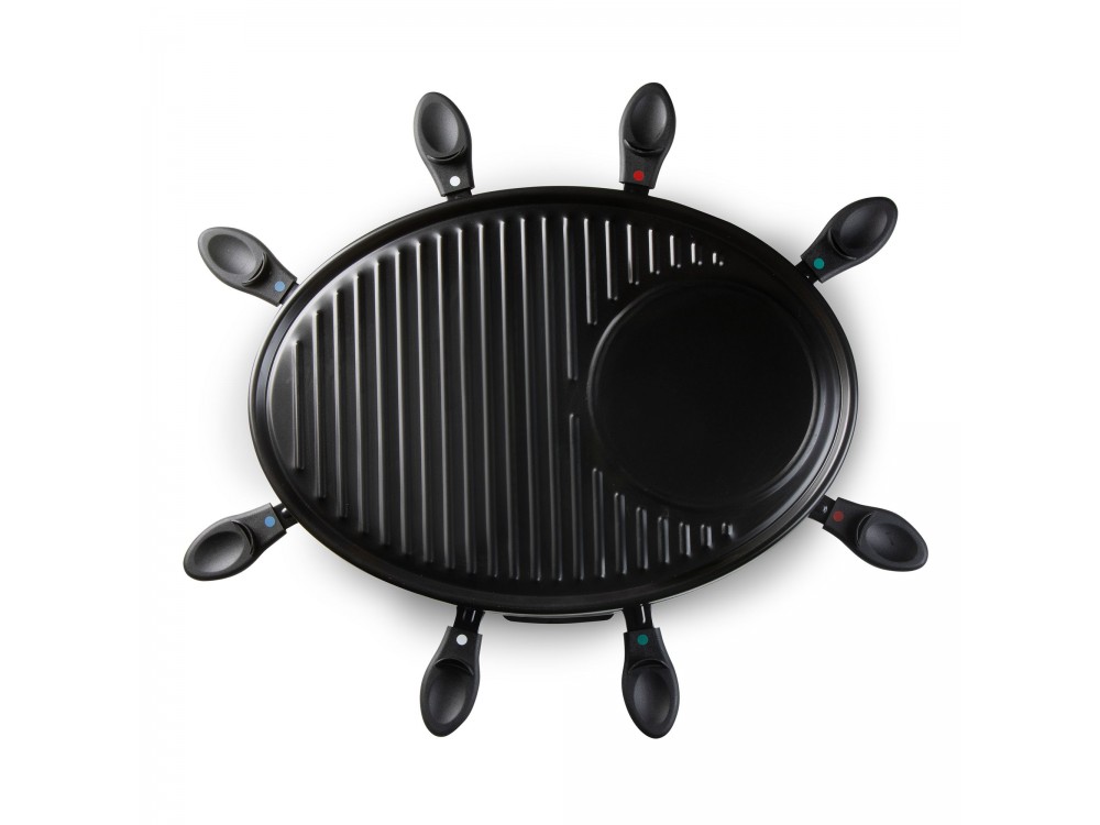 DOMO Raclette Grill, Electric Raclette Grill with 8 Enamelled Raclette Pans & Wooden Spatulas, PFAS-free