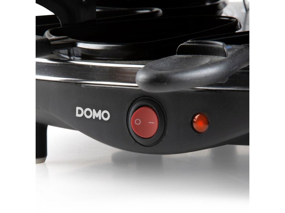 DOMO Raclette Grill, Electric Raclette Grill with 8 Enamelled Raclette Pans & Wooden Spatulas, PFAS-free