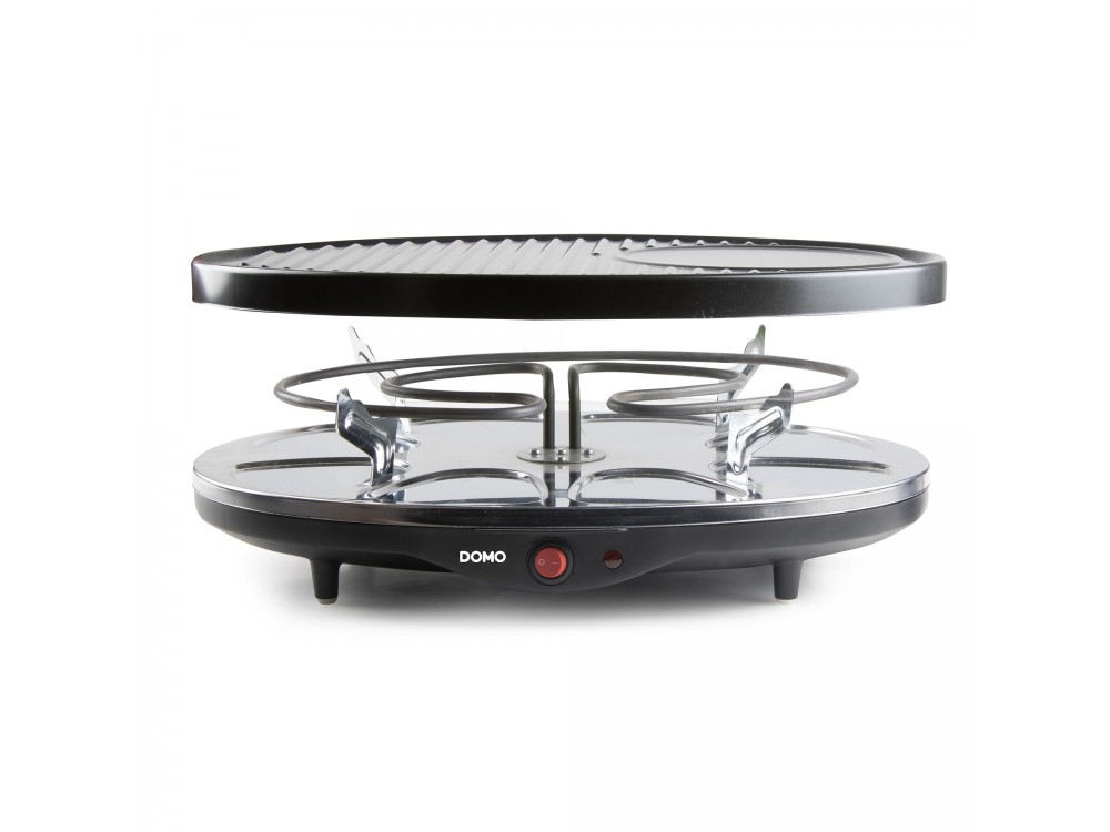 DOMO Raclette Grill, Electric Raclette Grill with 8 Enamelled Raclette Pans & Wooden Spatulas, PFAS-free