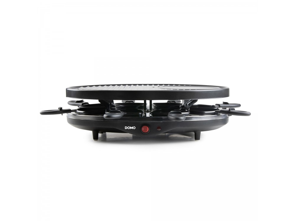 DOMO Raclette Grill, Electric Raclette Grill with 8 Enamelled Raclette Pans & Wooden Spatulas, PFAS-free