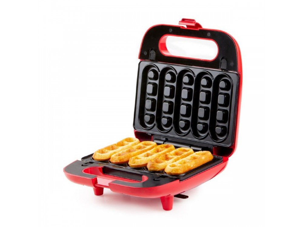 DOMO Snack Party 5-in-1, Toaster / Breakfast & Snack Multi-Device with 5 Removable Plates + Recipe Book, PFAS-free, Red